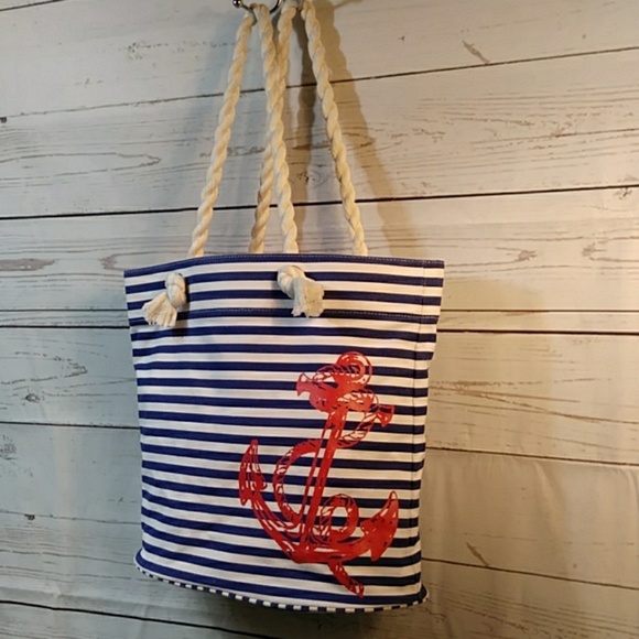 navy stripe beach bag